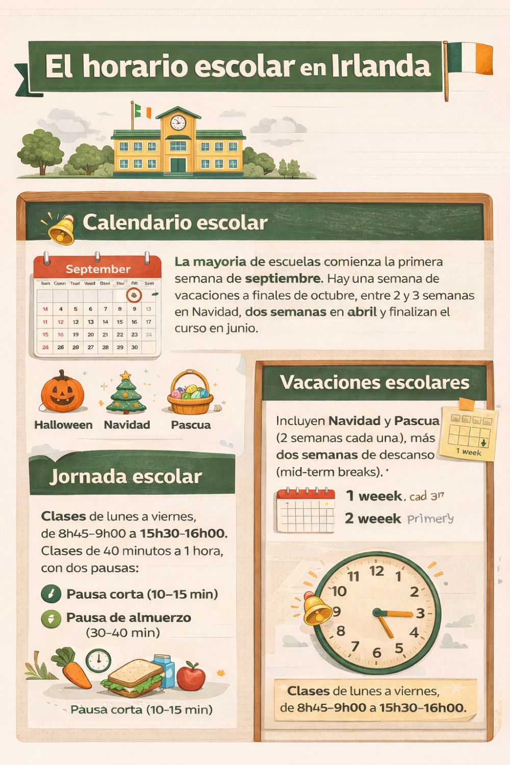 ano escolar en Irlanda - horario de clases